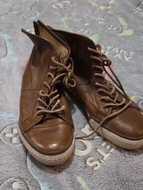 Frye Brown Leather Lace-Up High-Top Boots